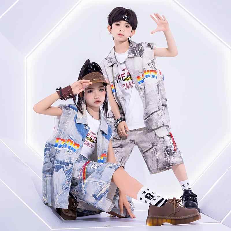 子供服 キッズ ダンサー デニム セット トータルコーデ ヒップホップ ストリート パフォーマンス ダンス 男の子 女の子 ステージ 衣装 おしゃれ 映え かっこいい 4,542円