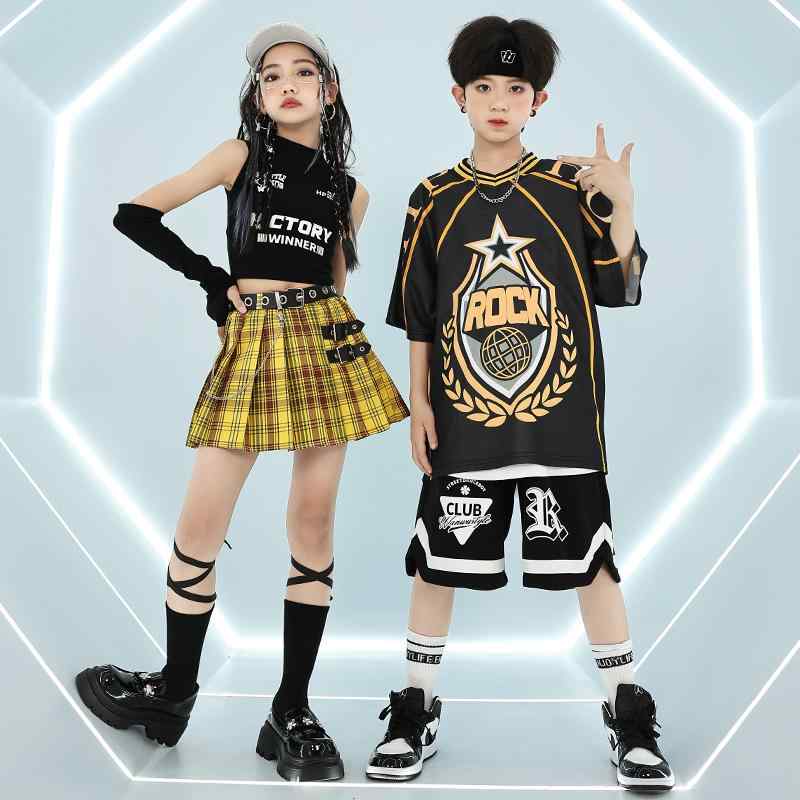 子供 ヒップホップ ジャズ 服 夏 半袖 ストリート セット 女の子 カジュアル ダンス クール パフォーマンス