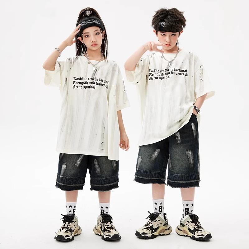 キッズ 子供服 ダンサー 衣装 練習着 カジュアル レトロ ヴィンテージライク ストリート ジャズ ヒップホップ ダンス ブレイキン 男女 パフォーマンス 夏 コーデ