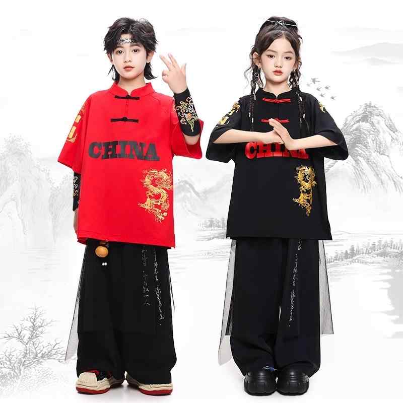 キッズ 子供服 チャイナ服 中国 中華 デザイン 踊り 舞い 衣装 ストリート ダンス クール レトロ モダン 男の子 女の子 ジャズ パフォーマンス ダーク かっこいい
