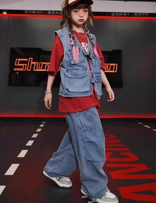 子供 ヒップホップ 服 デニムベスト セット パフォーマンス Tシャツ 男の子 クール 女の子 カジュアル パンツ 夏