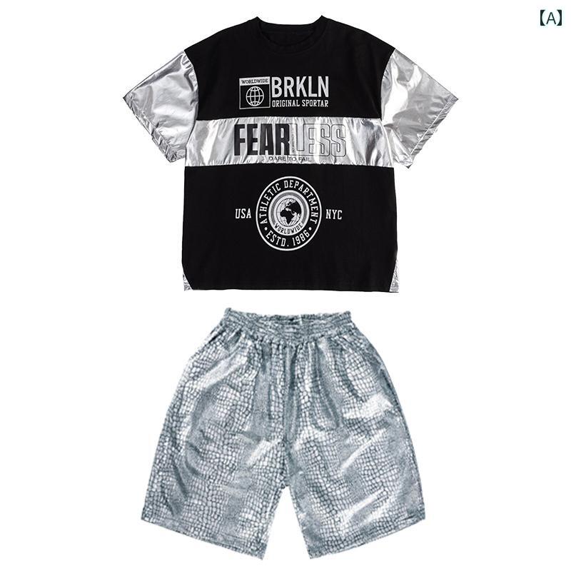 ストリート ダンス 服 ボーイズ ヒップホップ セット クール パフォーマンス Tシャツ カジュアル 子供 ガールズ パンツ