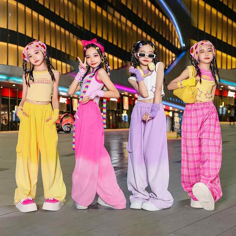 子供服 キッズ ダンスウェア 韓国 K-POP風 アイドル ポップ へそ出し カジュアル スポーティー ストリート パフォーマンス ユニーク