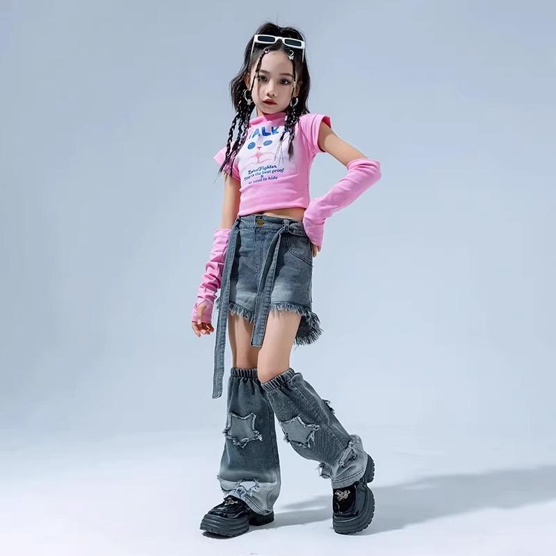子供服 キッズ ダンスウェア 韓国 K-POP風 アイドル ジーンズ ヒップホップ ジャズ ストリート デニム モダン スポーティー カジュアル