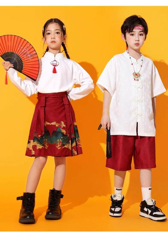 チャイナ風 子供服 パフォーマンス 幼稚園 合唱 コンクール イベント 漢服 小学生 ファッション スカート 夏 涼しい
