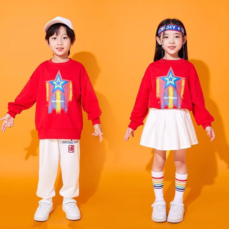 子供服 キッズ ダンスウェア パフォーマンス チアリーディング ポップ カラフル ハッピー 衣装 アクティブ ユニセックス 文化祭