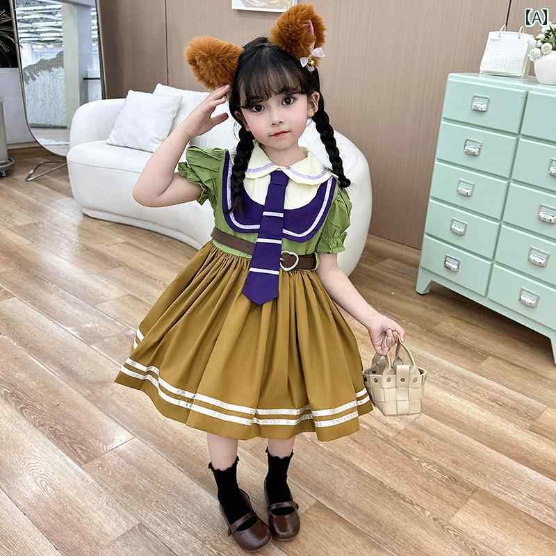 コスプレ ロリータ キツネ衣装 スカートドレス 半袖ワンピース 動物 キャラ 子供服 キッズ 女の子 学芸会 発表会 学園祭 イベント フェス ステージ 仮装
