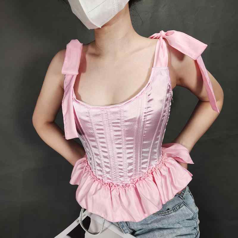 コルセット ビスチェ フィッシュボーン レトロ エレガント ・覧せ見え セクシー フリル キャミソール 魅惑的 レディース アメリカン 夏 アウター おしゃれ フェミニン