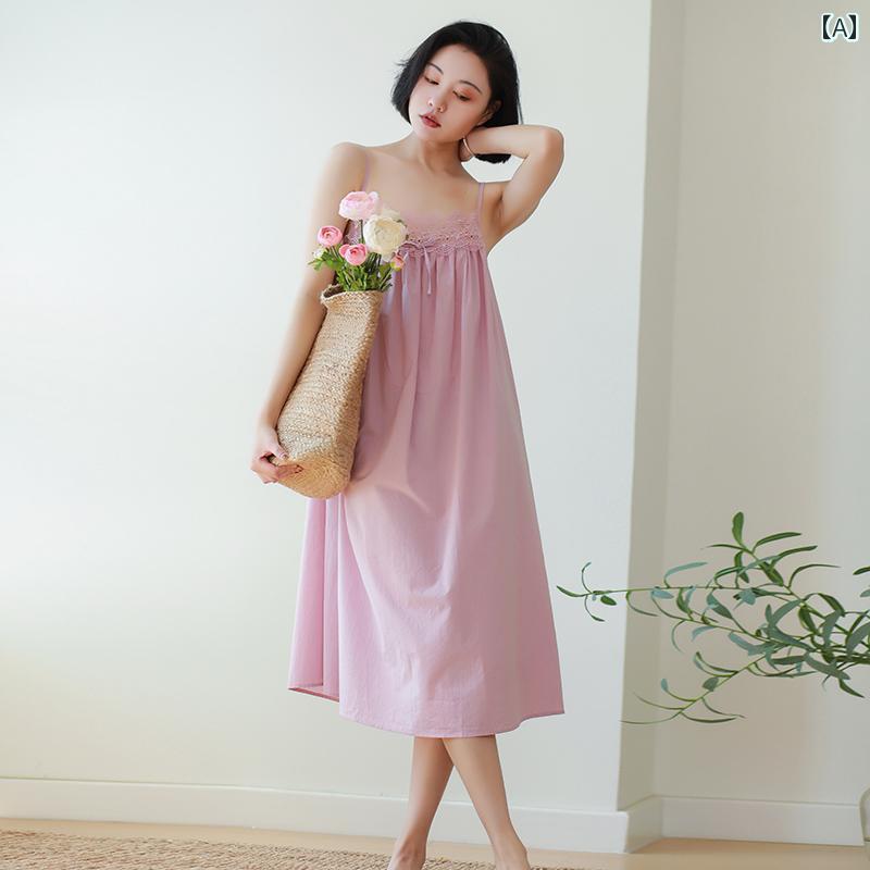 シンプル ネグリジェ 夏 レディース 綿 かわいい さわやか ホームウェア サスペンダー 女性 コットン