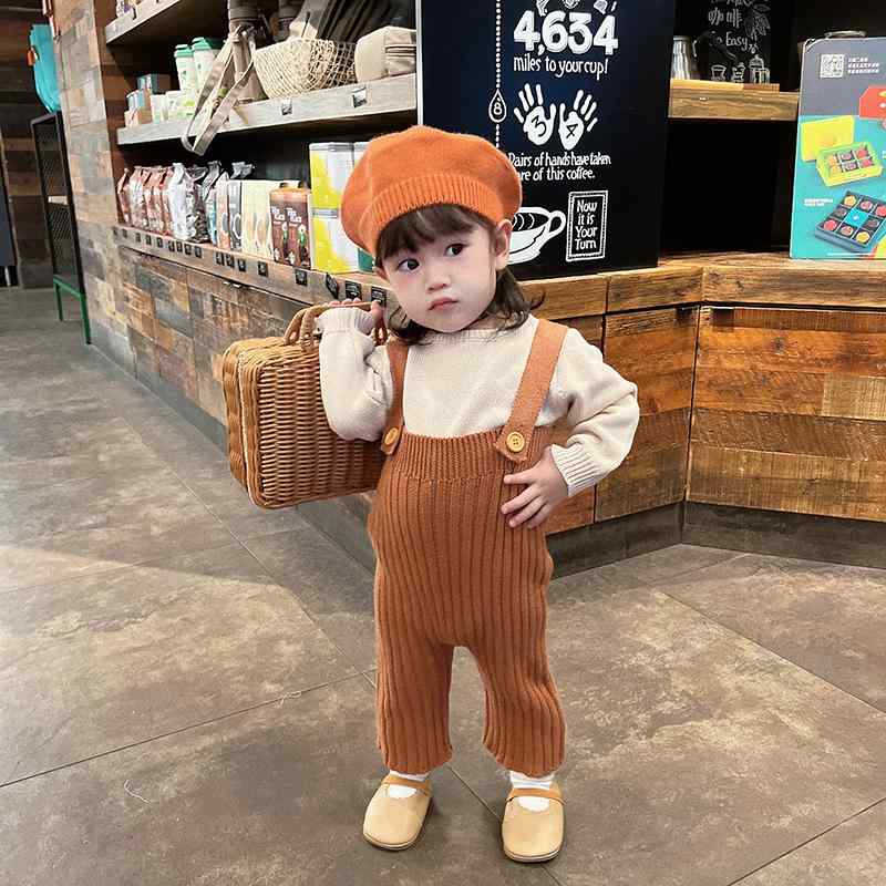 子供 秋服 韓国 ピット ストライプニット パンツ インナー 2点 セット ベビー 秋風 万能 オーバーオール セット ユニセックス 春秋