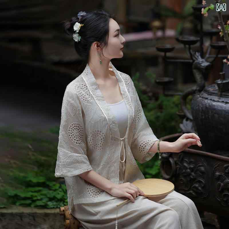 漢服 レディース アウターウェア 中国 茶師服 レディース 夏 仏教 禅 レディース リネン トップス キャミソール ワイドレッグパンツ