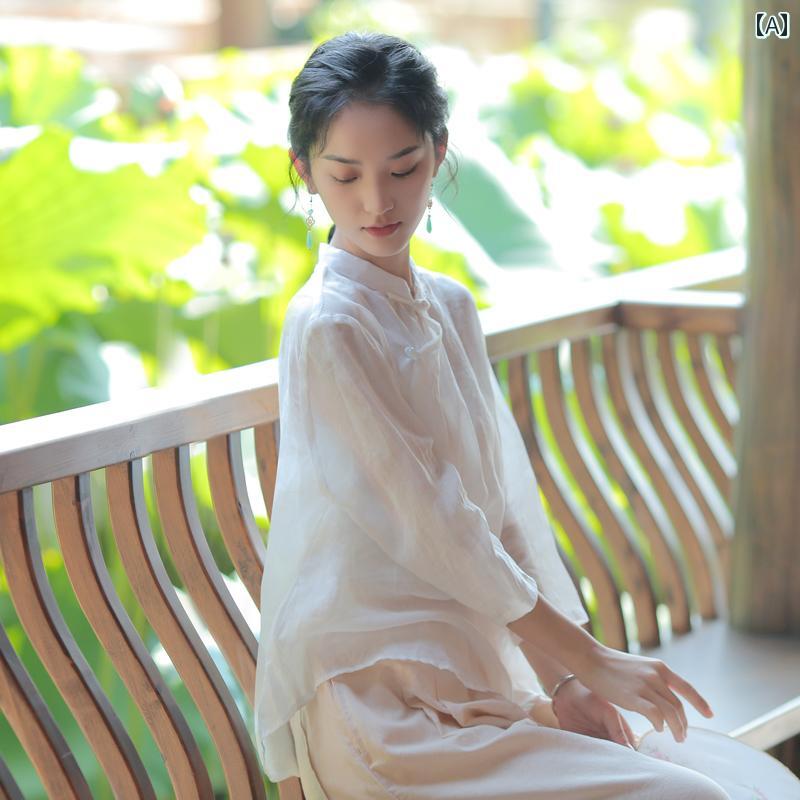 レディース 瀬戸もの風 セットアップ 口さかしい 唐 仕掛ける トップス 茶師服 成人女性用 夏 一笠一杖服 禅 思い入れる服 リネン キャミソール ワイドレッグパンツ カラムシ ロング 無地