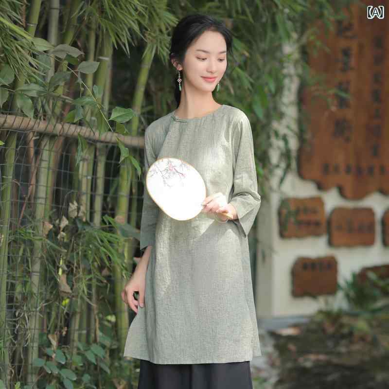 レディース 瀬戸もの風 セットアップ 口さかしい 綿 麻 茶師服 レトロ お召しもの 真っただ中丈 禅 私服刑事 仕掛ける 思いいれる服 お上さん用 宿小屋服 夏 リネン トップス 綿織物 ボトムス