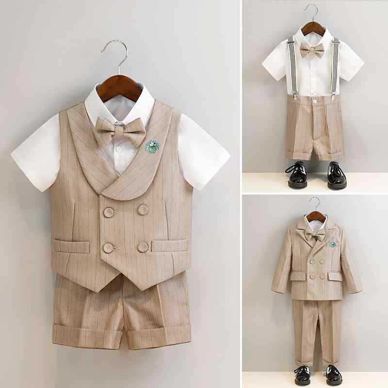 男の子 プリティッシュ スーツ 春夏 ストライプ 子供用 発表会 ピアノ パーティー パフォーマンス 衣装