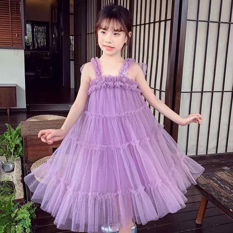 キッズファッション ドレス ワンピース ロング スカート サスペンダー メッシュ かわいい プリンセス フェアリー お姫様 サマードレス 子供 夏
