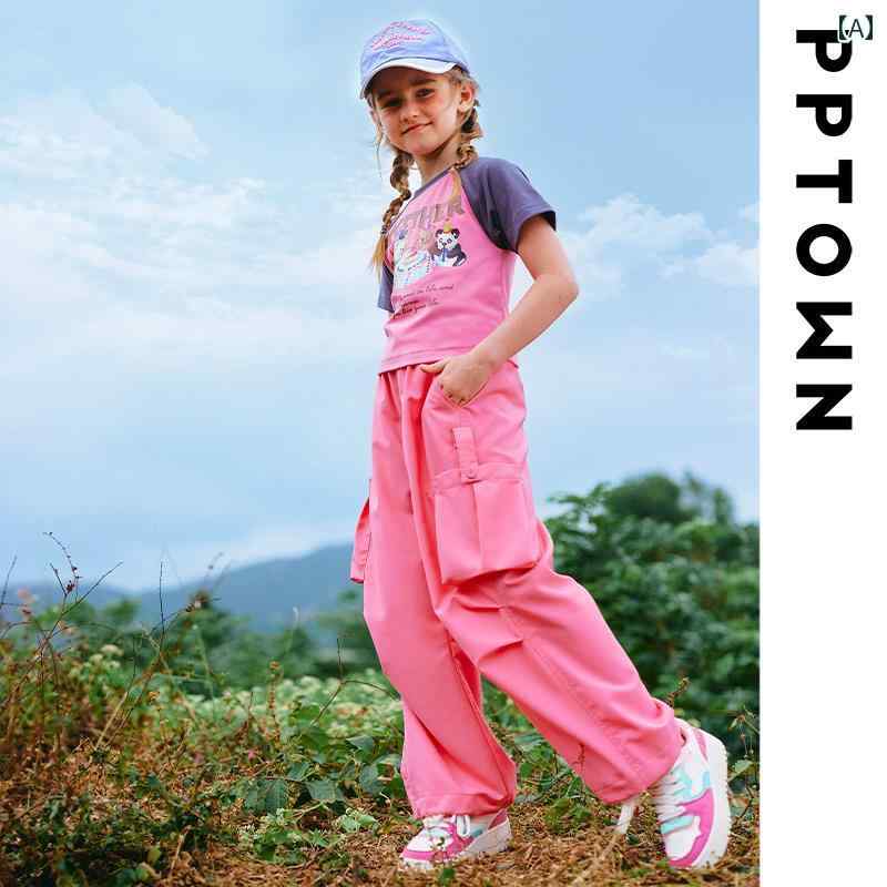カーゴパンツ カラフル キッズ 子供用 夏 Tシャツ パンツ かわいい おしゃれ キュート 着やすい 動きやすい 快適 韓国 海 プール 遊び 学校 幼稚園 保育園 ダンス 衣装 レジャー アウトドア マリン スポーツ 旅行 万能｜ラ・グラーヌ