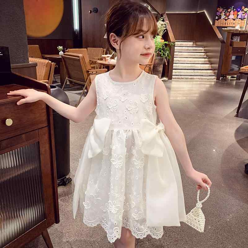 キッズファッション ドレス ワンピース ロング スカート ノースリーブ フレンチ リボン かわいい プリンセス 普段着 幼児 サマーウェア 子供 夏