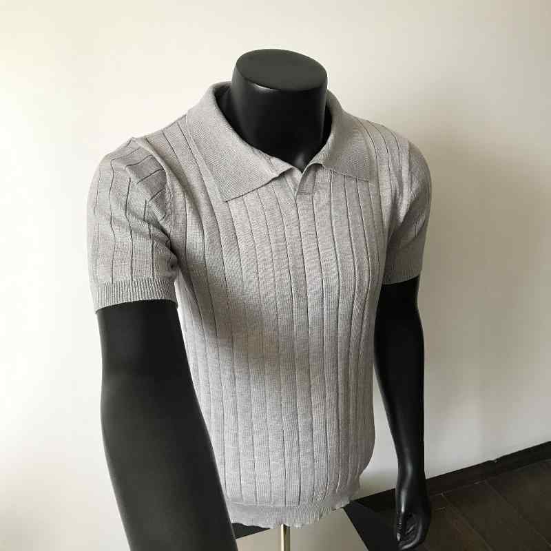 シャツ トップス メンズ スリムフィット ストライプ ニット 半袖 無地 ポロシャツ カジュアル おしゃれ レジャー 休日 クール モダン スタイリッシュ シンプル