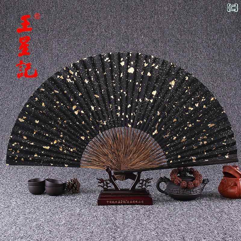 扇子 黒 紙 ブラック ダーク シック クール 竹 メンズ 茶色 チャイナ 衣装 レトロ クラシック 漢服 踊り