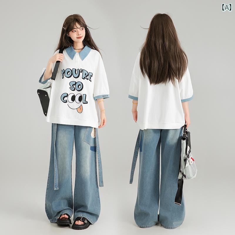 レディース ガールズ ベロ ガーリー 半袖 Tシャツ ポップ カジュアル ポロシャツ オーバーサイズ 韓国ファッション ユニーク 双子コーデ おソロコーデ お揃い 色違い