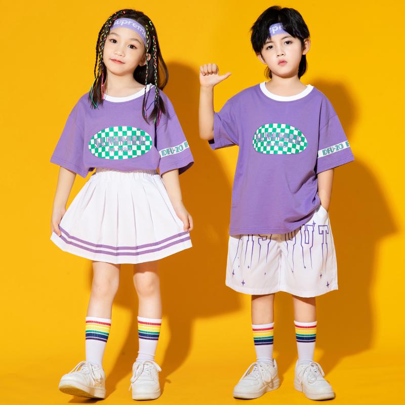 子供用 キッズウェア ジュニア ダンス パフォーマンス 衣装 チア 半袖 スカート パンツ セットアップ かわいい 男の子 女の子 ファッション イベント グループ