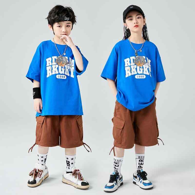 ストリート ダンス キッズウェア 子供用 男女兼用 兄弟 双子コーデ お揃い セットアップ マルチウェイ 男の子 ヒップホップ 半袖 パフォーマンス 夏服
