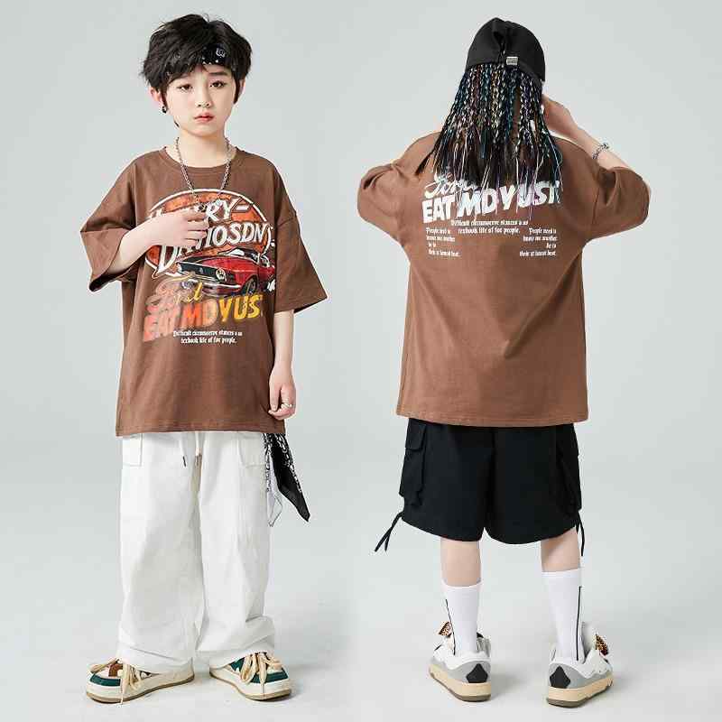 ストリート ダンス 子供服 男の子 ヒップホップ セットアップ 韓国 半袖 キッズウェア パフォーマンス 発表会 ビックシルエット オーバーシャツ スケボーキッズ