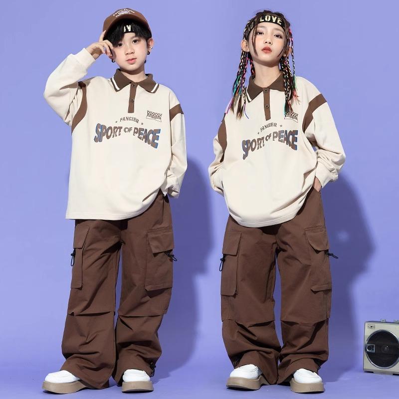 子供用 ヒップホップ ストリート ボーイズ ガールズ ファッション パフォーマンス ジャズダンス スーツ 長袖 シャツ パンツ セットアップ カジュアル 動きやすい 個性的 快適