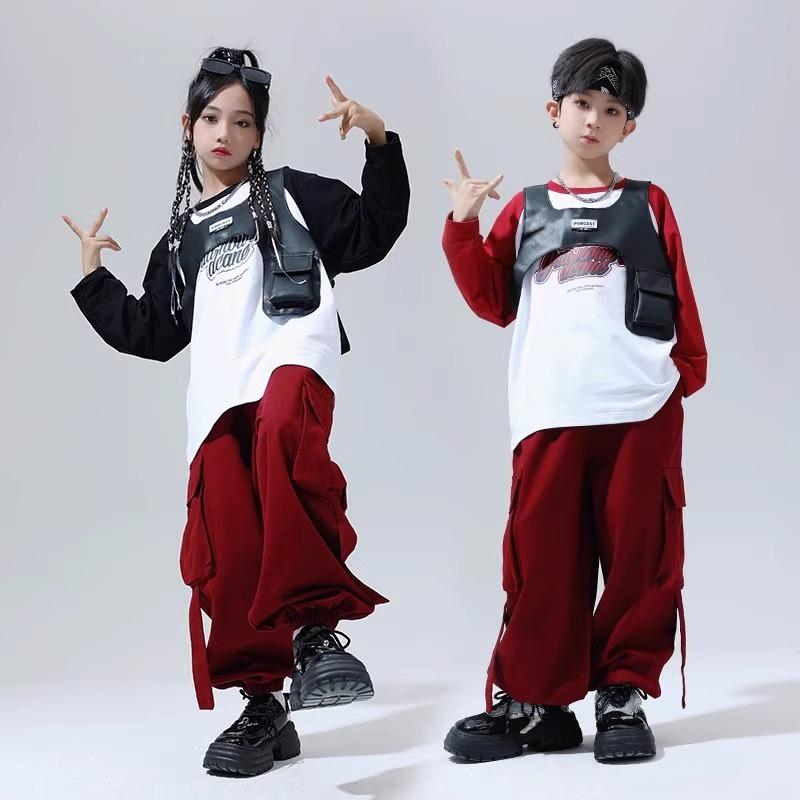 ストリート ダンス 子供用 ヒップホップ ガールズ ボーイズ ファッション 長袖 スウェットシャツ パンツ ベスト スーツ パフォーマンス セットアップ 個性的コーデ 動きやすさ