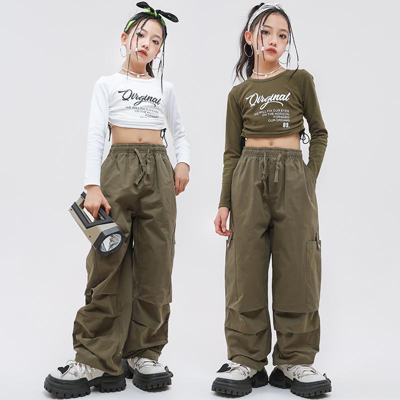 女の子 ジャズ ダンス 衣装 子供 ヒップホップ ストリート セット パフォーマンス パンツ ガール おしゃれ Tシャツ トップス