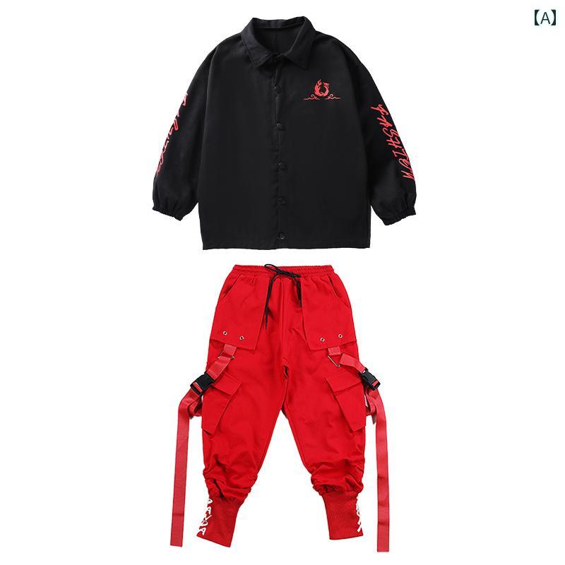 子供用 ヒップホップ ストリート パフォーマンス 服 スーツ 男の子 ルーズ パンツ カジュアル 男の子 女の子用
