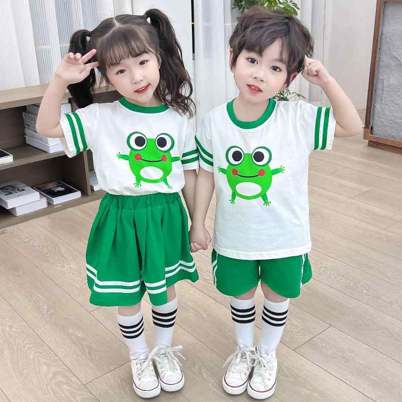 子供用 キッズウェア 衣装 カエル ダンス かわいい 小学生 園児 発表会 仮装 セットアップ 半袖 スカート ショートパンツ グループ クラス