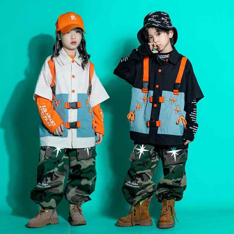 男の子 女の子 パフォーマンス 服 ヒップホップ トップス クール カジュアル モード 子供服 ストリート パンツ