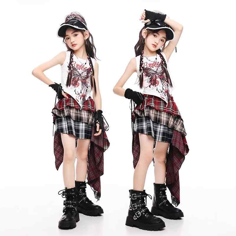 女の子 ダンス ジャズ パフォーマンス 衣装 子供用 韓国 ストリート ファッション おしゃれ かわいい ノースリーブ スカート セット レースアップ ポップ イベント