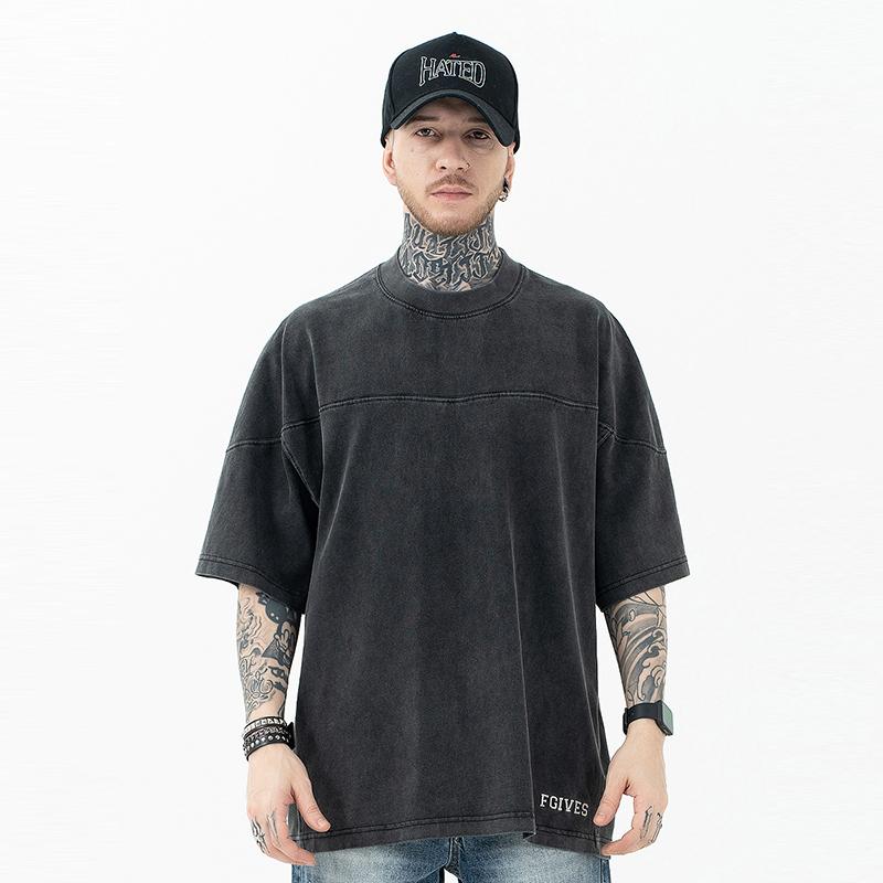 Tシャツ ストリート メンズ カジュアル おしゃれ アメリカン ウォッシュ加工 半袖 オーバー サイズ ステッチ 半袖 シャツ 夏 古着風 コットンウール