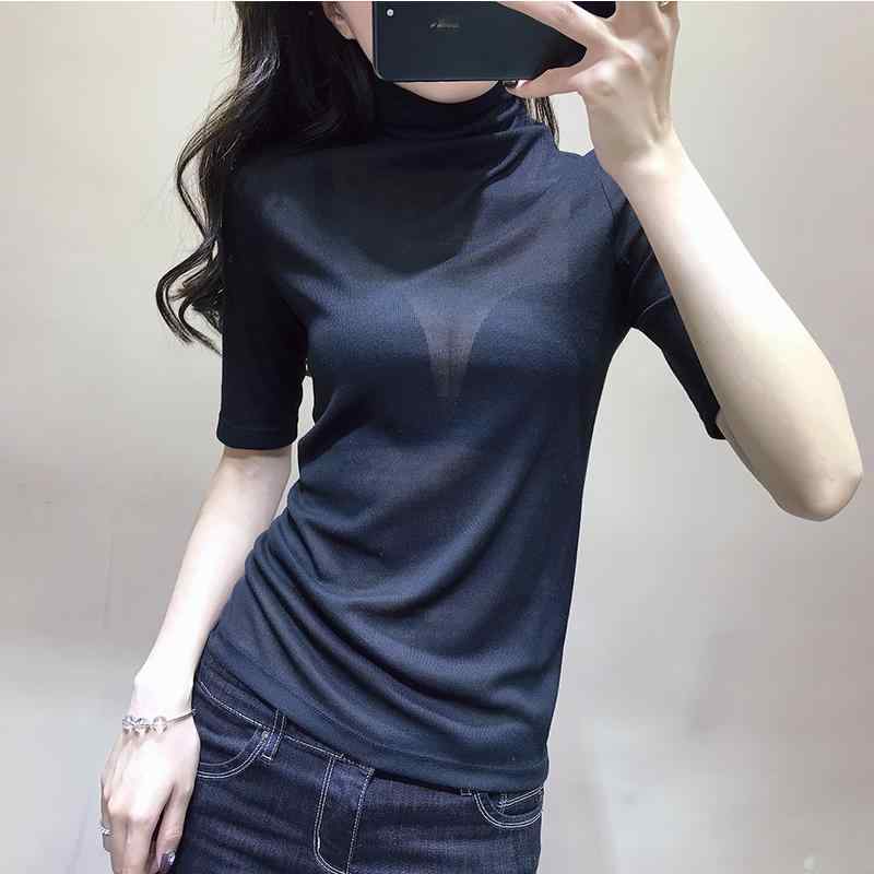 Tシャツ トップス レディース おしゃれ ファッション シンプル 冷感 半袖 夏 薄手 韓国 レイヤリングシャツ ニット 大きいサイズ ハイネック クラシック