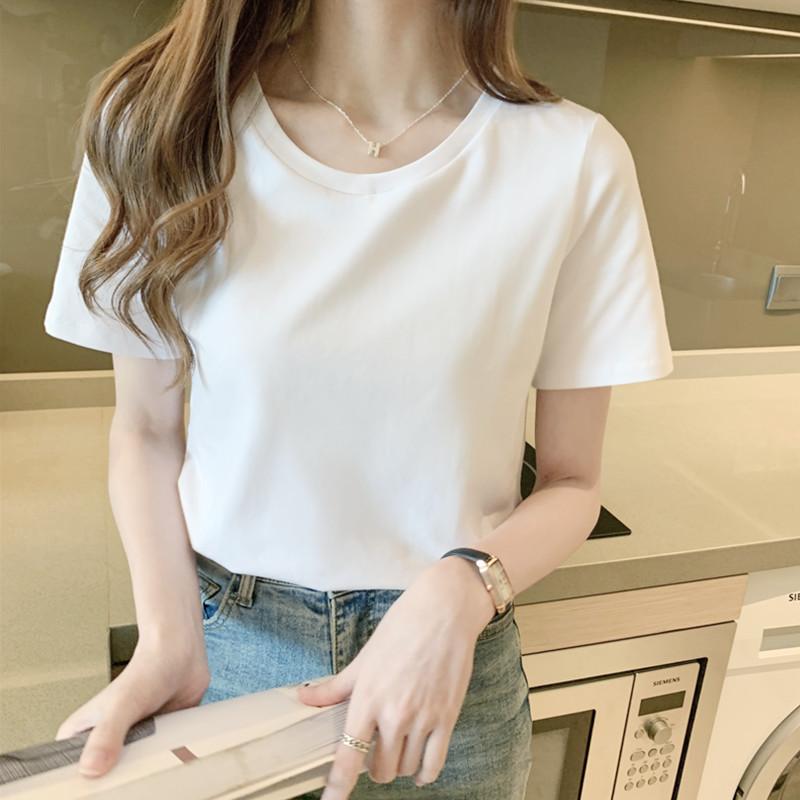 Tシャツ トップス レディース おしゃれ ファッション シンプル 白 半袖 綿 夏 韓国 レイヤリング 大きいサイズ カジュアル ラウンドネック Vネック