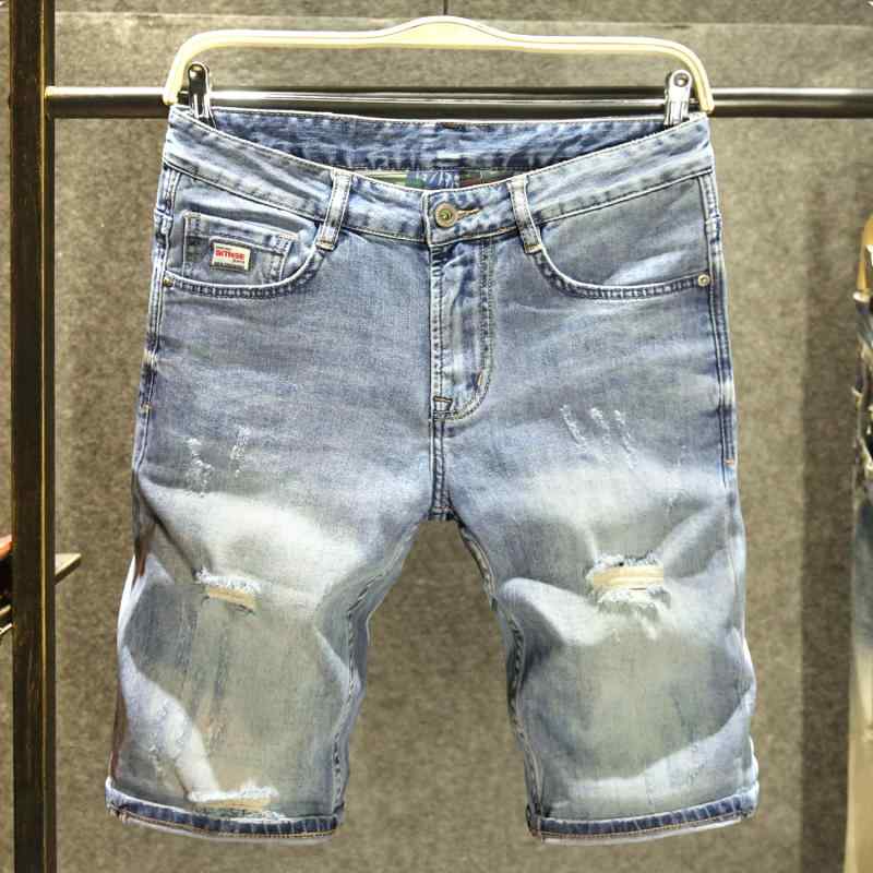 メンズ コットン ストレッチ デニム おしゃれ着 ハーフパンツ カジュアル 夏 薄手 デニムショートパンツ リッピング ショート パンツ