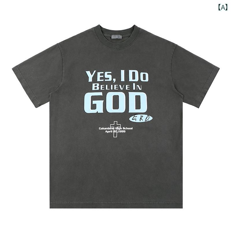 文字 プリント 高級感 Tシャツ メンズ スリムフィット グレー 男性 レトロ 半袖 夏 ゆったり カジュアル ラウンドネック