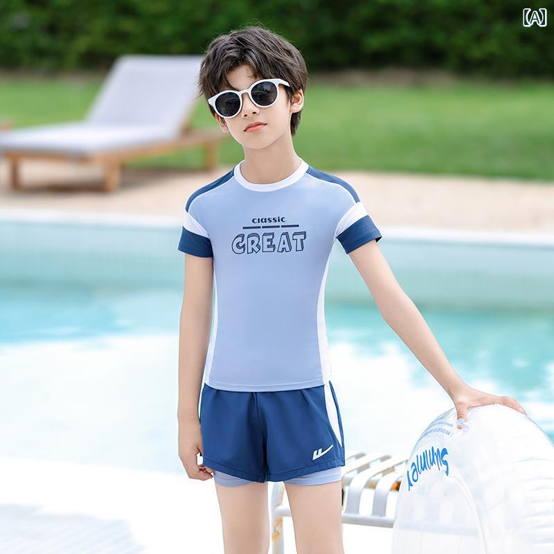 水着 子供 キッズ おしゃれ ファッション 水遊び レジャー 男の子 セパレート 水泳 パンツ 半袖 シンプル セットアップ スポーティ 耐久性 プール 海水浴