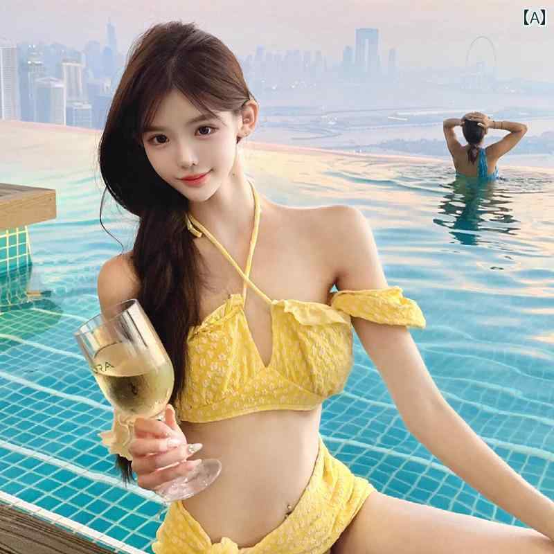 水着 レディース かわいい 海水浴 パフスリーブ バカンス エレガント セパレート ビキニ 魅惑的 3点セット リゾート 休暇 ビーチ フェミニン 女性