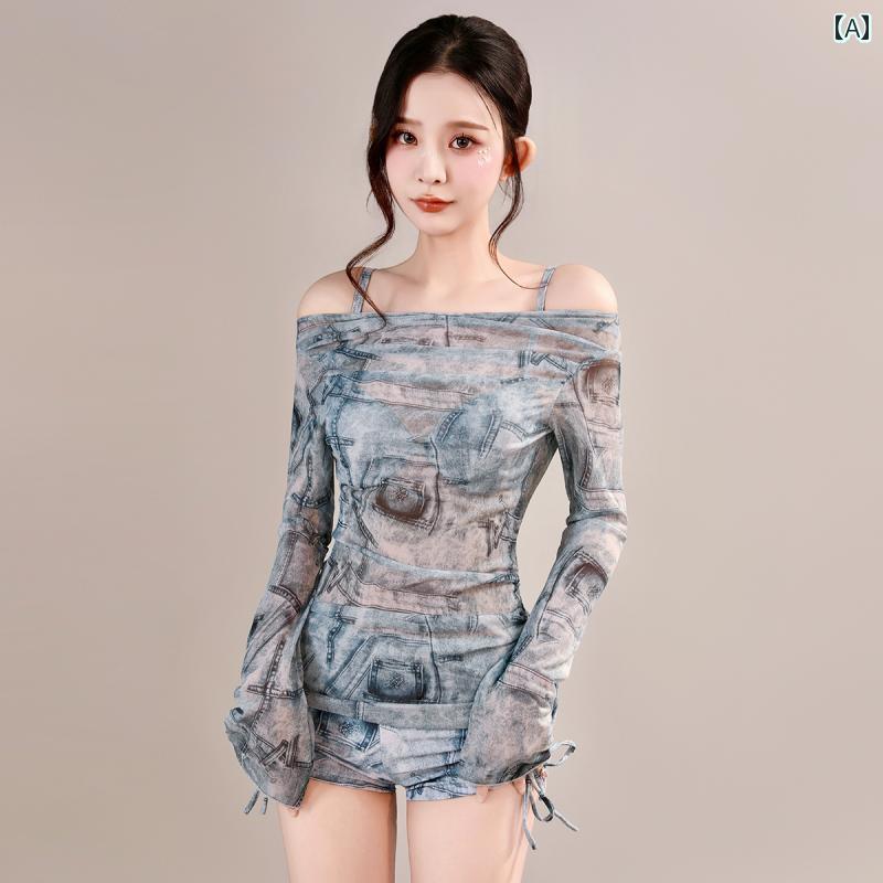 水着 レディース 女性用 ビキニ セパレート パンツ セットアップ ホルターネック 青 プリント柄 柄物 胸パッド ワイヤー フィット プール リゾート スパ