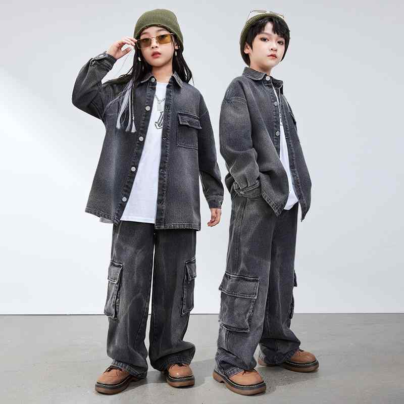 子供 パフォーマンス ボーイズ ガールズ ファッション ヒップホップ ストリート ダンス ステージ 動きやすい 長袖 パンツ セットアップ カジュアル スタイリッシュ