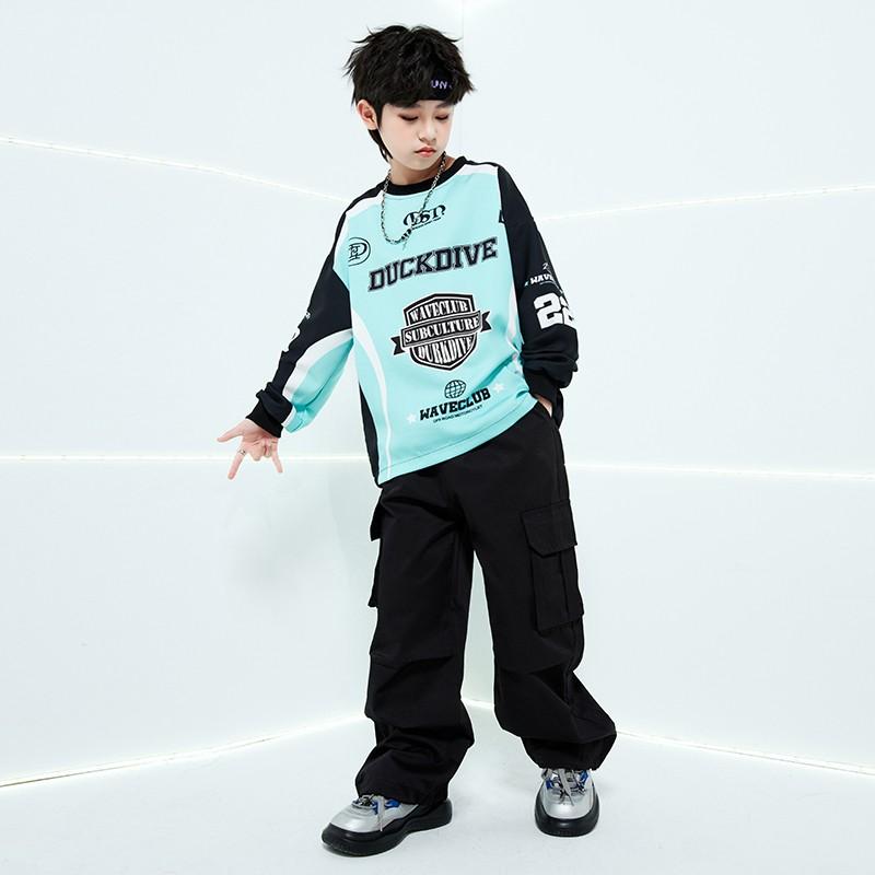 ストリート ダンス 子供用 ボーイズ ガールズ ファッション ヒップホップ スウェットシャツ パンツ セットアップ ドラム演奏 運動会 スポーティー アクティブ パフォーマンス