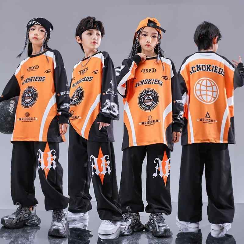 ストリート ダンス 子供用 ガールズ ファッション クール ゆるい 爆発的 スウェットシャツ パンツ セットアップ ヒップホップ スポーツウェア パフォーマンス カジュアル