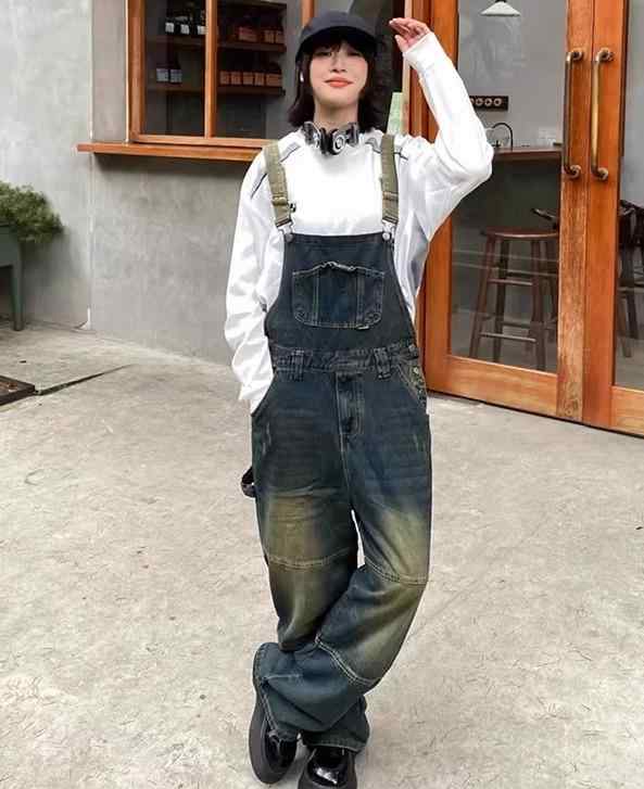 オーバーオール サロペット 男女兼用 ゆったり ヴィンテージ ファッション トレンド カジュアル おしゃれ ユニセックス デニム