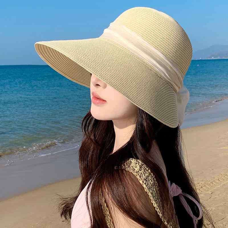 麦わら帽子 レディース フレンチ ボウ 女性用 海辺 バケーション つば 大きい サンハット ドーム シンプル
