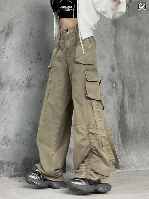 カーゴパンツ アメリカン ストリート スリム ヒップホップ リボン レディース ジャズ パンツ カジュアル ワイドレッグ グリーン｜ラ・グラーヌ