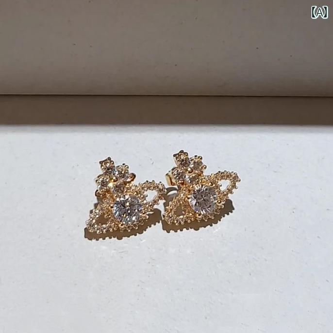 ピアス ネックレス ゴールド シルバー メッキ アクセサリー スイート ラインストーン レース サターン ラージ チェーン カジュアル 高級 レディース 軽量 日常使い ギフト プレゼント