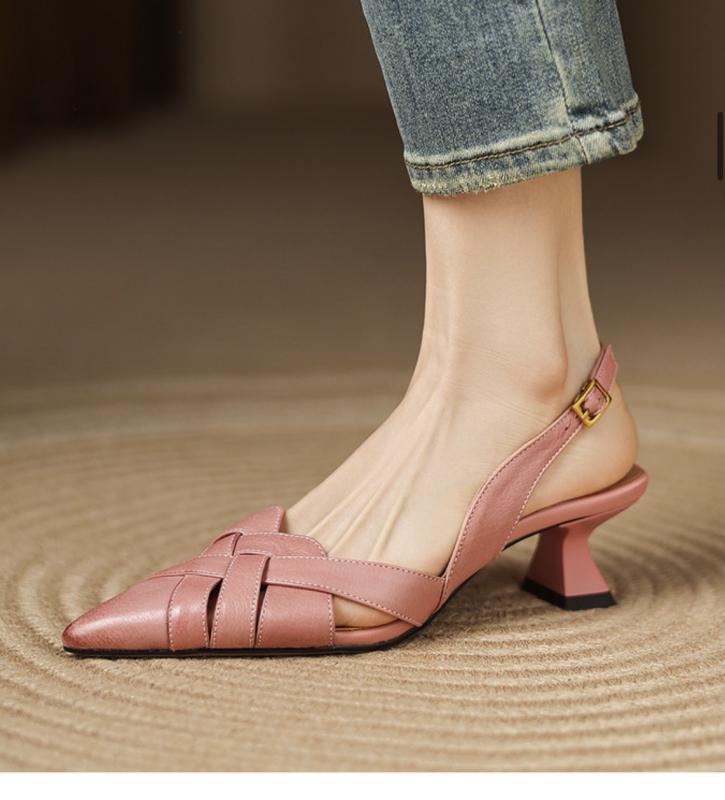 スリングバック パンプス 編み込み 5cm ミッドヒール レザー サンダル レディース シンプル キレイ目 カジュアル お出かけ 快適 万能｜ラ・グラーヌ 8,186円